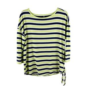 T by Talbots UPF‎ Striped Quarter Sleeve Tie-Hem Top (L Petite)
